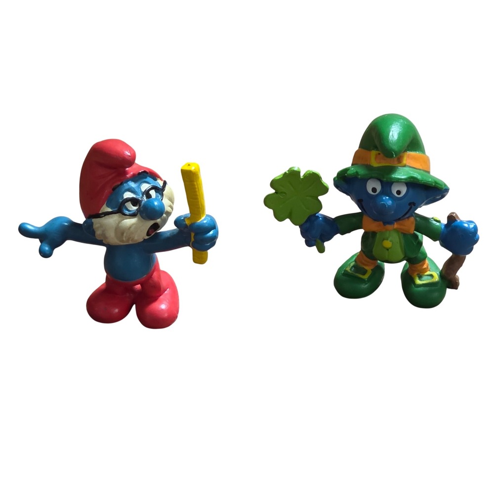 Vintage 1980s Schleich Smurf Figures Good Luck Leprechaun Teacher Papa Smurf